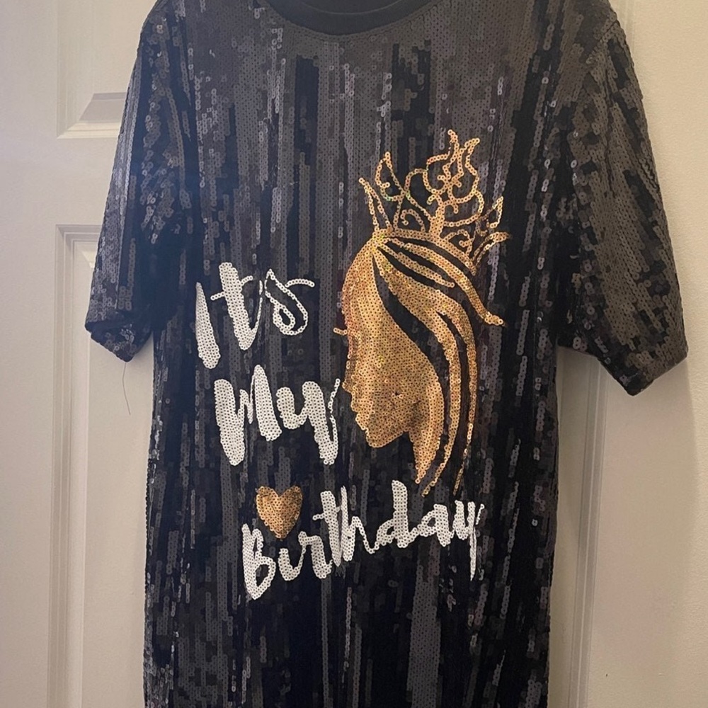 Sequin Birthday T-Shirt - Black and Gold